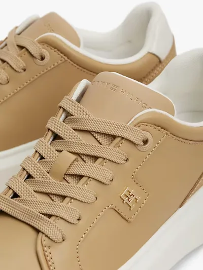 Tommy Hilfiger Metallic th monogram leather platform trainers in light brown